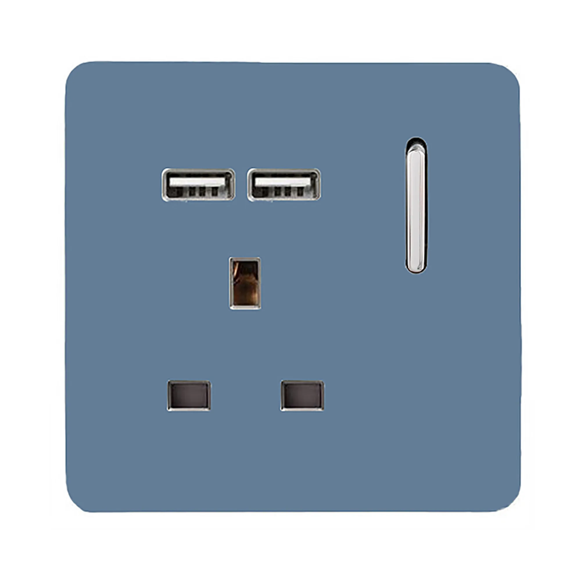 1 Gang 13Amp Switched Single Socket With 2 x USB Sky